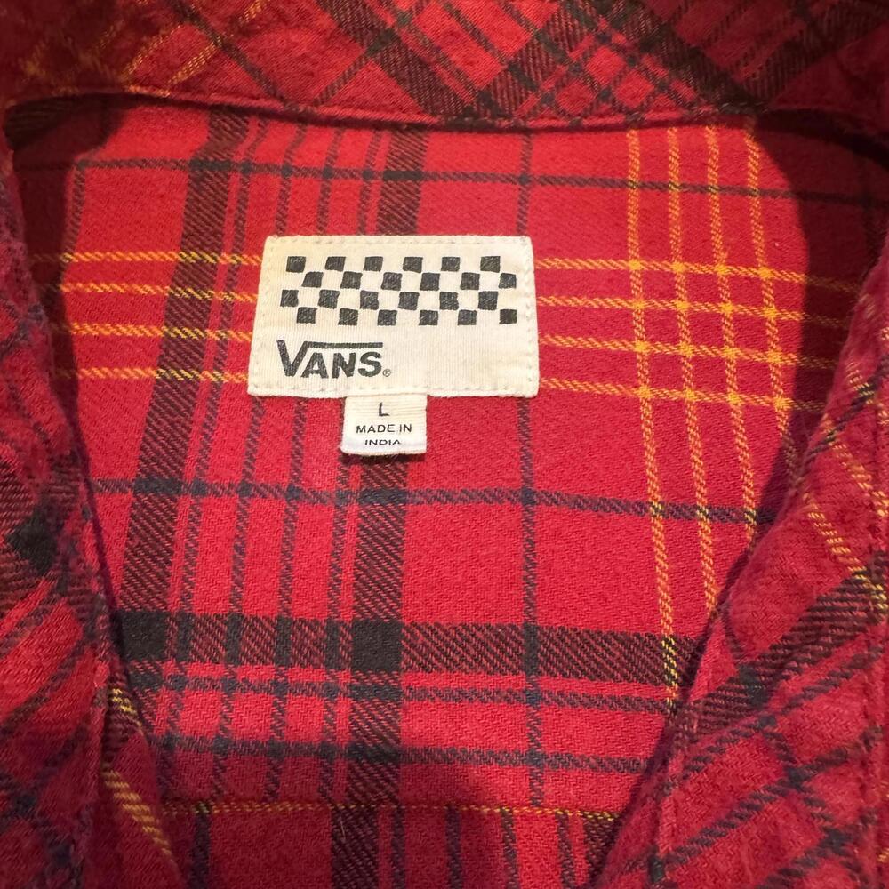 Vans Red Plaid Button-Up Flannel Casual Shirt - Men's Large - Picture 2 of 12